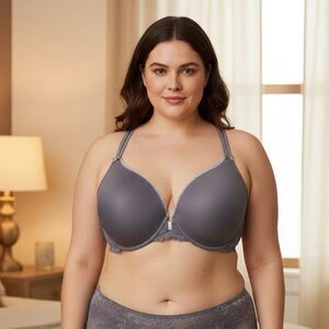Adore Me Gray Lace Racerback Front Closure Bra 42DD Supportive
